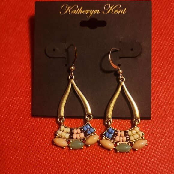 Jewelry - Gold and Multicolor Beaded Earrings